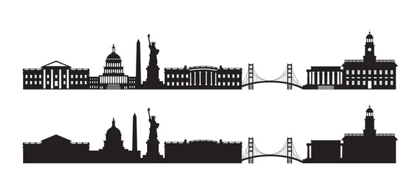 États-Unis d'Amérique, États-Unis, Skyline Silhouette — Image vectorielle