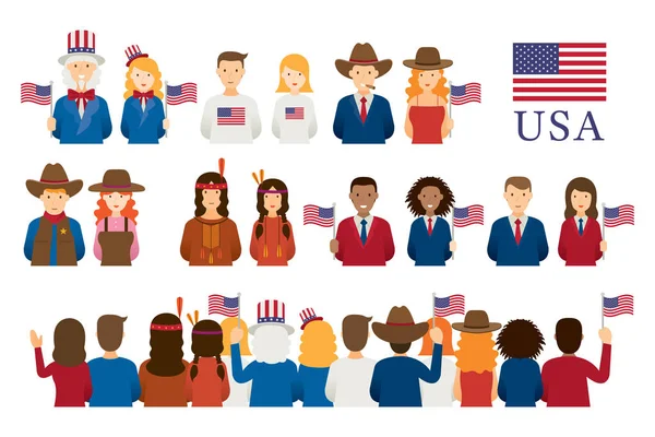 Américains Personnes Portrait et foule dans la vue arrière — Image vectorielle