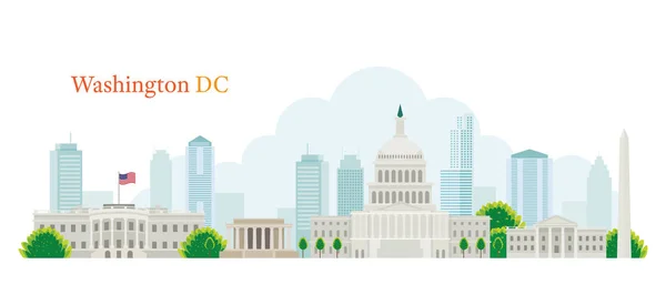 Washington DC, tereptárgyak, Skyline és felhőkarcoló — Stock Vector