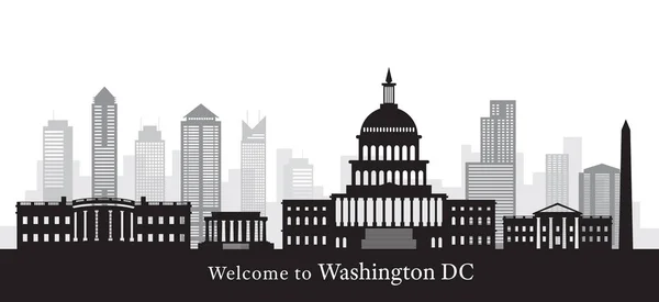 Washington DC, Lugares de interés en blanco y negro — Vector de stock