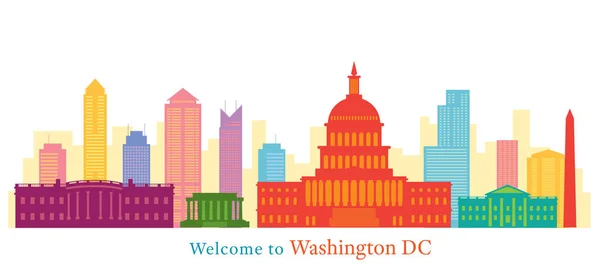 Washington DC, Lugares de interés, horizonte y rascacielos — Vector de stock