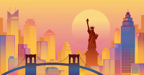 New York farbenfroher Hintergrund, städtische Skyline — Stockvektor