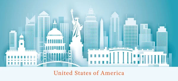Stany Zjednoczone Ameryki, USA, zabytki Skyline tło, PAP Ilustracja Stockowa