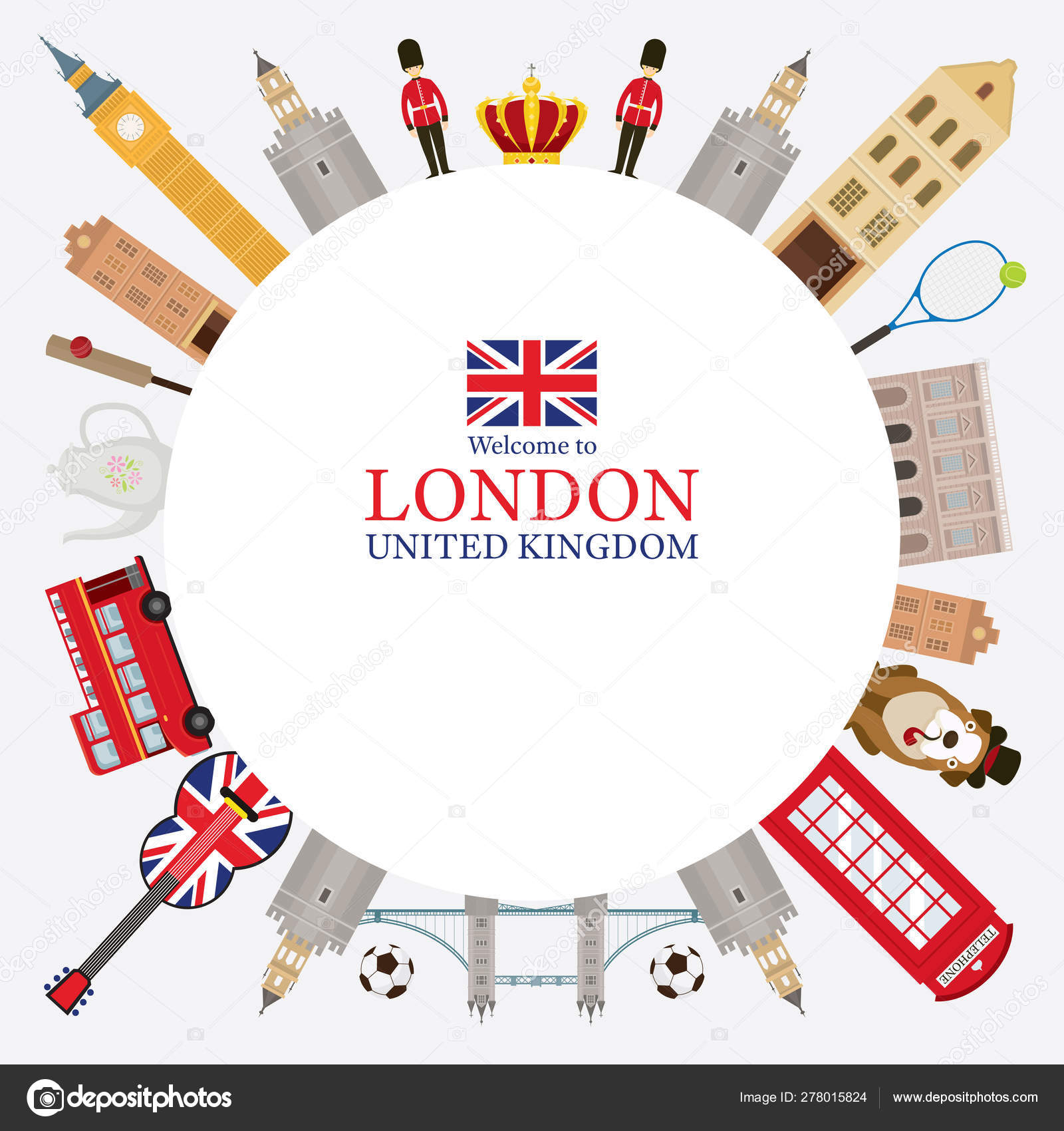 伦敦、英国和英国旅游景点框架图库矢量图©muchmania 278015824