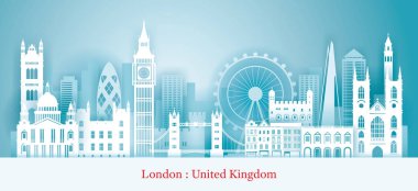 Londra, İngiltere Landmarks Skyline Kağıt Kesme Stil