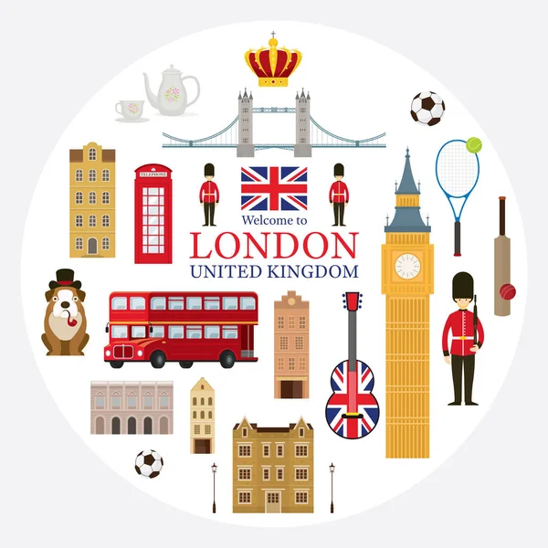 London, England och Storbritannien turistattraktioner Label — Stock vektor