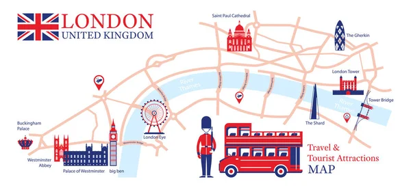 London, England resor och turistattraktion karta — Stock vektor