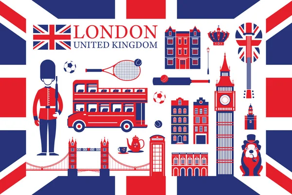 Atracciones turísticas de Londres, Inglaterra y Reino Unido — Archivo Imágenes Vectoriales