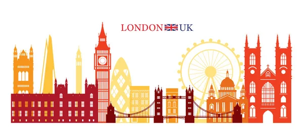 Londra, Inghilterra e Regno Unito Luoghi di interesse Skyline — Vettoriale Stock
