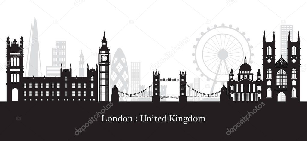 London, England and United Kingdom Landmarks Skyline Silhouette