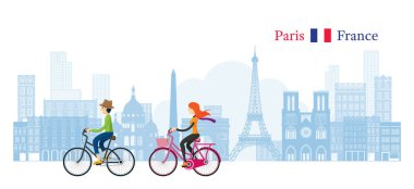 Paris Fransa Skyline Arka Plan ile Çift Bisiklet
