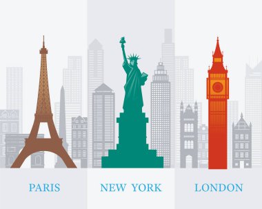 Eyfel Kulesi Paris, Özgürlük Heykeli New York, Big Ben Londra, 