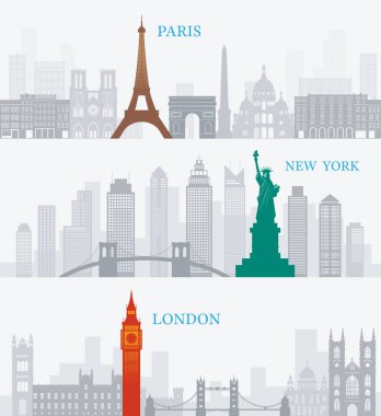 Eyfel Kulesi Paris, Özgürlük Heykeli New York, Big Ben Londra, 