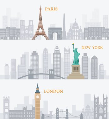 Eyfel Kulesi Paris, Özgürlük Heykeli New York, Big Ben Londra, 