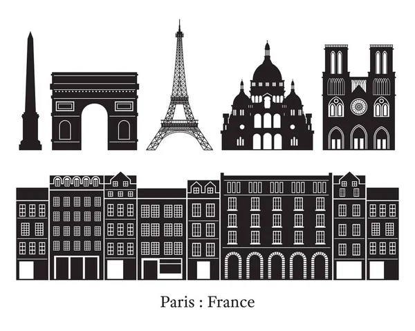 巴黎， 法国 建筑地标剪影 — 图库矢量图片