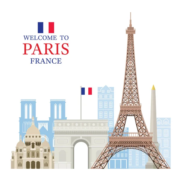 Menara Eiffel Paris, Perancis dengan Bangunan Landmark - Stok Vektor