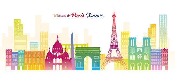 巴黎， 法国 地标 天际线， 色彩缤纷 — 图库矢量图片