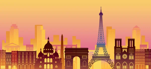 Paris, Frankreich Sehenswürdigkeiten Skyline, Nachtszene — Stockvektor
