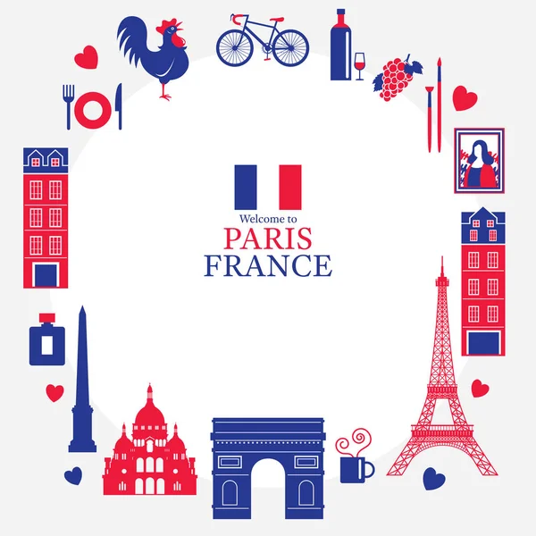 Paris, France Monuments et objets de voyage Cadre — Image vectorielle