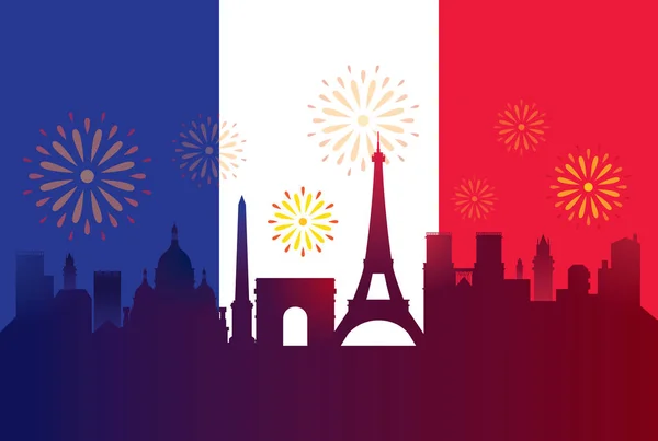法国国旗与地标天际线庆祝背景 — 图库矢量图片