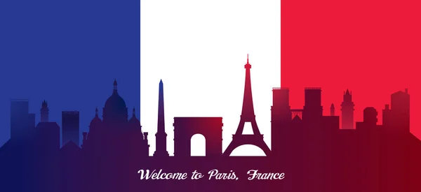 法国国旗与地标天际线背景 — 图库矢量图片