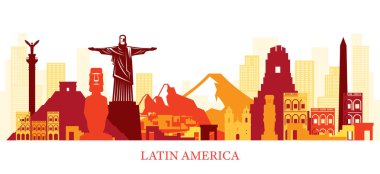 Latin Amerika Skyline Yerler Colouful Siluet