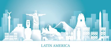 Kağıt Kesme Stilinde Latin Amerika Skyline Simgesel Yapılar