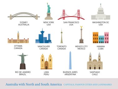 America Continent and Australia Cities Landmarks clipart