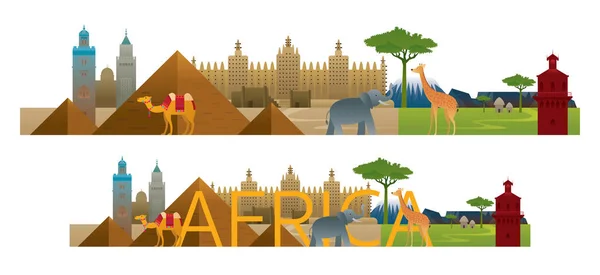 Afrika skyline landmärken med text eller ord — Stock vektor