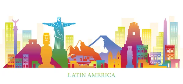 Latin-Amerika Skyline tereptárgyak colouful Silhouette — Stock Vector
