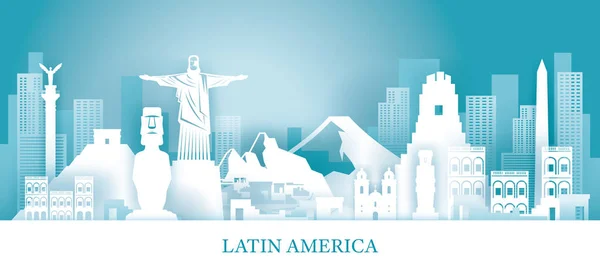 Puntos de referencia de América Latina en el estilo de corte de papel — Vector de stock