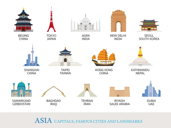 Asien städer landmärken i Flat Style — Stock vektor