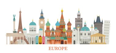 Düz Stil Avrupa Skyline Yerler
