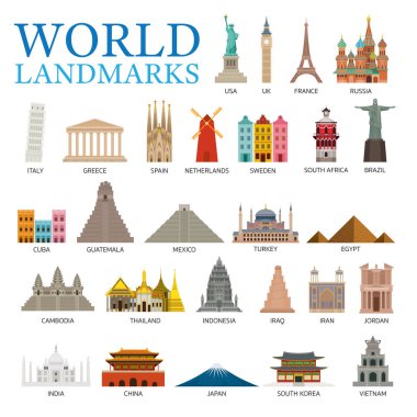 World Countries Landmarks Set clipart