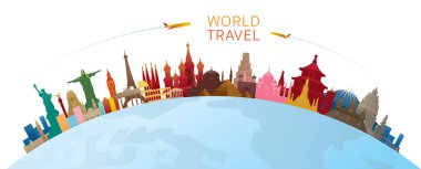 Dünya Skyline Eğrisi Yerler Siluet Renkli