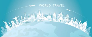 Kağıt Kesme Stilinde Dünya Skyline Eğrisi Simgesel Yapılar