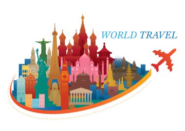 Dünya Seyahat ve Simgesel Yapılar Konsepti