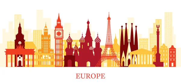 Ευρώπη ορίζοντα σημεία ενδιαφέροντος πολύχρωμη σιλουέτα — Διανυσματικό Αρχείο