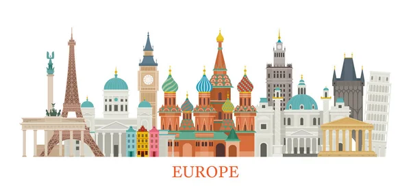 Europe Skyline Landmarks in Flat Style — Stock Vector