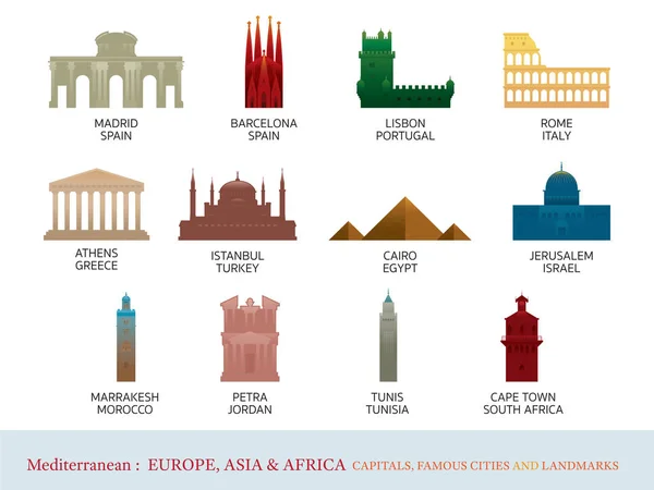 Mediterranean Europe, Africa, Asia Cities Landmarks