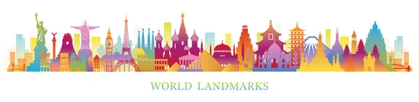 Мировой силуэт Skyline Landmarks в красочном цвете — стоковый вектор