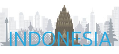 Metin ya da Sözcükle Endonezya Skyline Tarihi Simgeleri