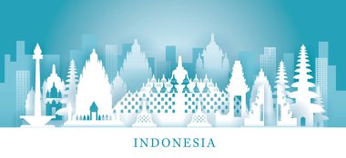 Kağıt Kesme Biçiminde Endonezya Gökyüzü Çizgisi Simgeleri