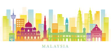 Malezya Skyline Renkli Siluet Arkaplanı