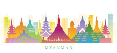 Myanmar Skyline Renkli Siluet Arkaplanı
