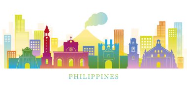 Filipinler Gökyüzü Çizgisi Renkli Siluet Arkaplanı