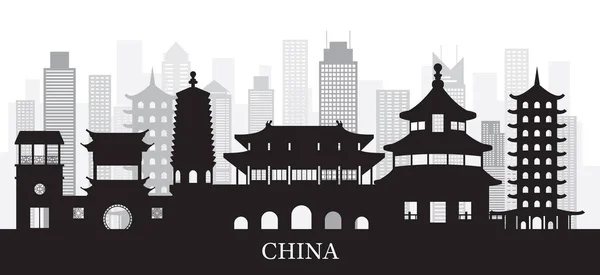 Chine Skyline Repères Silhouette Arrière-plan — Image vectorielle