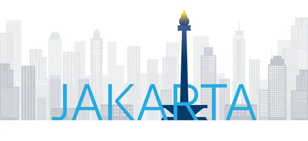 Jakarta, Indonesia Skyline Landmark dengan Teks atau Kata - Stok Vektor