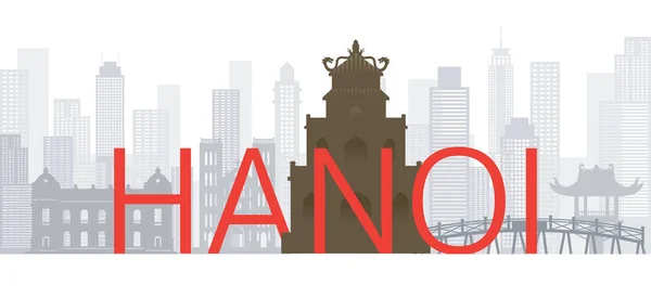 Hanoi, Vietnam Skyline Landmarks avec texte ou mot — Image vectorielle