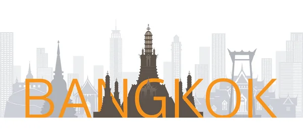 Bangkok, Tailandia Puntos de referencia con texto o palabra — Vector de stock